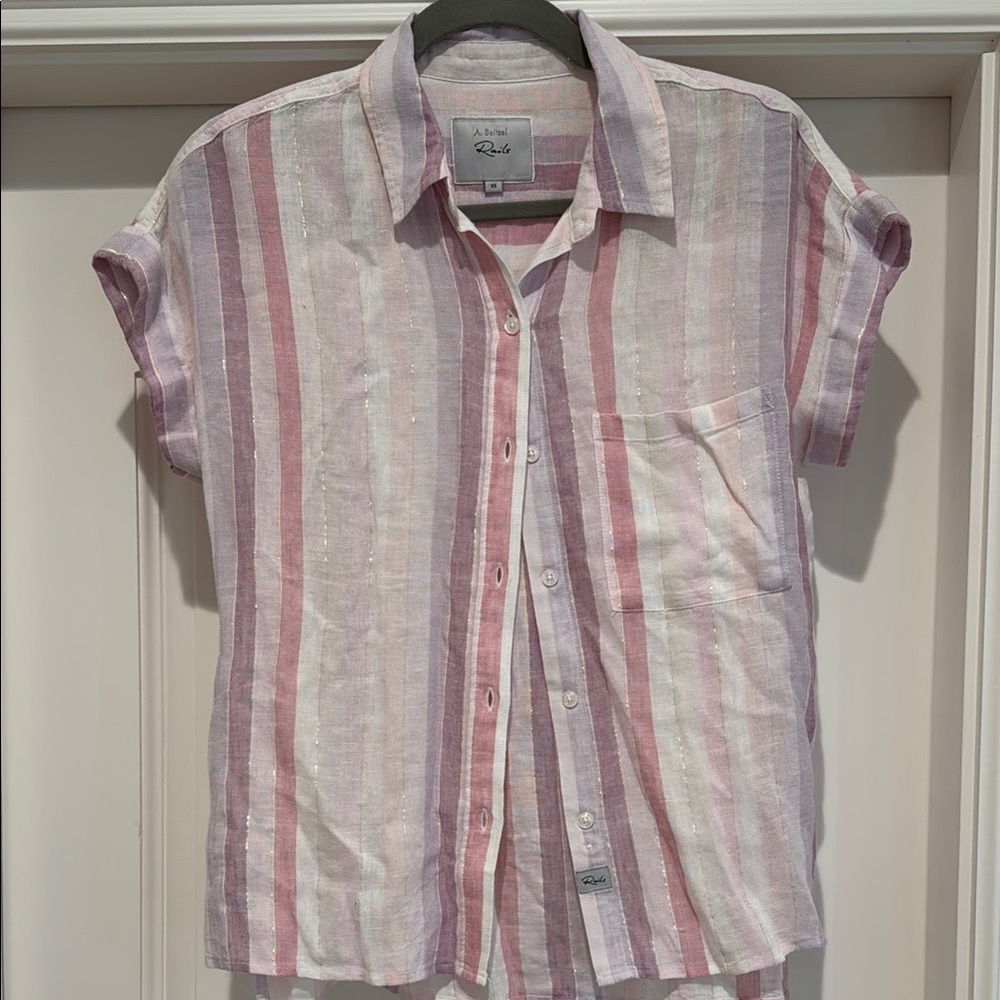 Rails Whitney Sahara Button Down Linen Blend Short Sleeve Shirt Purple Size XS